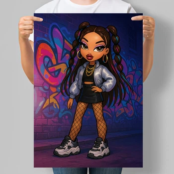 Постер в стиле куклы Bratz Уличная мода на фоне граффити А3 30х42 см (DYT039_А3)
