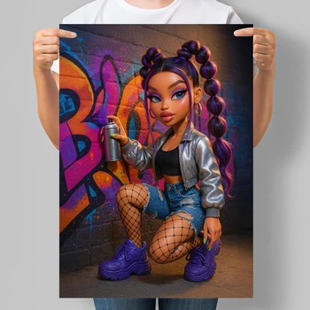 Постер в стиле куклы Bratz Девушка рисует граффити А3 30х42 см (DYT040_А3)