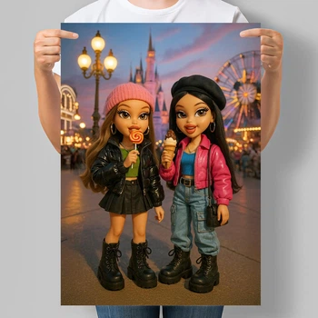 Постер в стиле куклы Bratz Девочки в парке аттракционов А3 30х42 см (DYT050_А3)