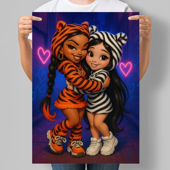 Постер в стиле куклы Bratz Девочки в костюмах зебры и тигра А3 30х42 см (DYT047_А3)
