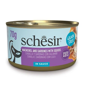 Вологий корм для котів Schesir Grill Mackerel Sardines Шезір макрель і сардина в соусі натуральні консерви банка 70 г (111302)