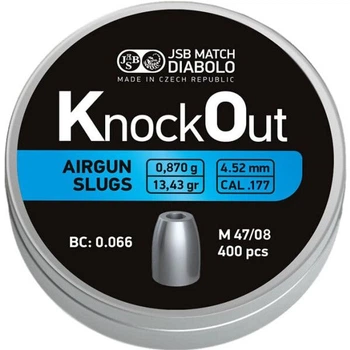 Кулі пневматичні JSB Diabolo KnockOut Slugs. Кал. 4.52 мм. Вага - 0,87 г. 400 шт/уп (14530611) 30982