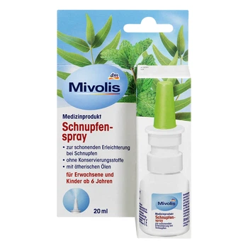 Назальный спрей с тимьяном, мятой и эвкалиптом Mivolis Schnupfen-spray 20 мл от DM (Германия)