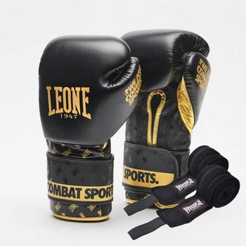 Боксерські рукавиці Leone GN220 DNA Black 10 унцій (бинти 4 м. в комплекті)