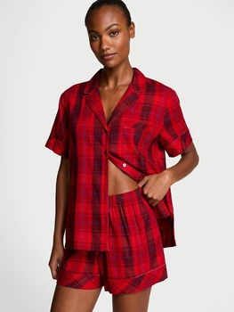 Піжама Фланель (сорочка + шорти) Victoria's Secret Flannel Short Pajama Set XS Червоний (26811454D)