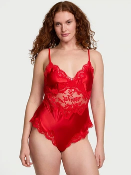 Пеньюар Victoria's Secret Shine Dream Angels Dare to Dream Lace & Satin Cheeky Teddy S Червоний (26980847)