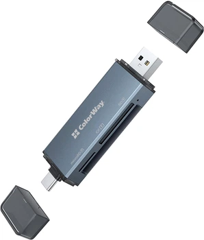Кардрідер ColorWay USB 2.0/USB-C to CF/SD/MicroSD Black (CW-CR-01)