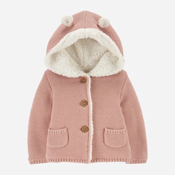 Дитяча в'язана кофта на ґудзиках з капюшоном для дівчинки Carter's 1R564410 72-76 см Рожева (195862702916)