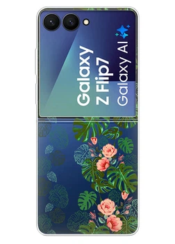 Прозорий силіконовий чохол iSwag для Samsung Galaxy Z Flip 7 з малюнком - Тропічні листи (ISSGZFL7-45)