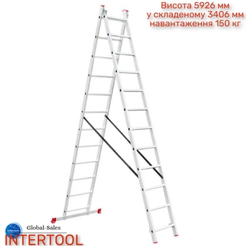 Сходи 2-х розкладні Intertool 5930 мм х 2x12 ступенів (LT-0212) алюмінієві