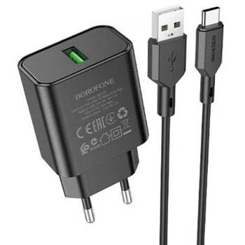 Сетевое зарядное устройство Borofone BA72A Spring QC3.0 USB to Type-C (Black) (165989)