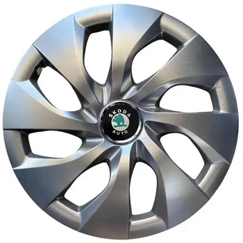 Автомобільні модельні ковпаки R16 Skoda (зелена) 416 4шт, SJS, сріблясті