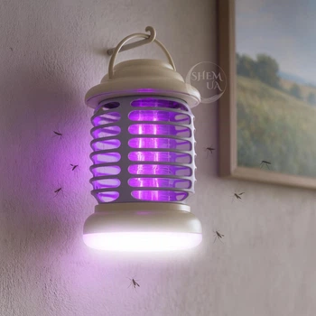 Лампа-пастка для комарів та комах LED Mosquito Killer 2в1, переносна з ручкою і 3 режимами роботи, фіолетове та біле світло Біла DMK-251