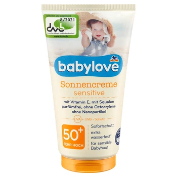 Детский солнцезащитный крем для чувствительной кожи SPF 50+ Babylove, 75 мл, от DM (Германия)
