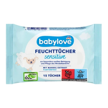 Влажные салфетки для умывания новорожденных Babylove, 15 шт