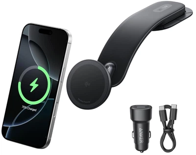 Магнитный автодержатель с беспроводной зарядкой Anker Nano Magnetic Wireless Car Charger 360° 15W Qi2 Fast charging for iPhone - Black