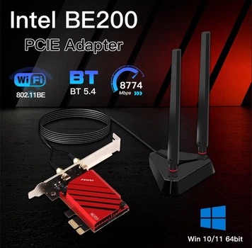 Беспроводной адаптер PCIe Wi-Fi 7, Bluetooth 5.4, Tri-Band 2.4/5/6 ГГц, до 5800 Мбит/с, для ПК, совместим с Windows 10/11