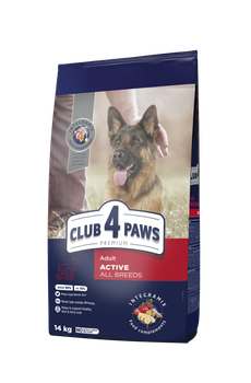 Сухий корм для активних собак усіх порід CLUB 4 PAWS Клуб 4 лапи Premium Active 14 кг.