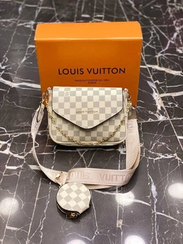 Сумка 2в1 с принтом Louis Vuitton маленькая бежевая женская (s001)
