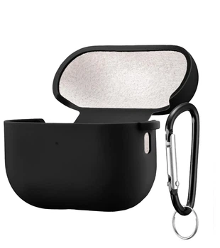 Силиконовый чехол Silicone Case для AirPods Pro 2 black с микрофиброй черный с карабином