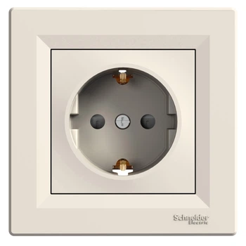 Розетка Schneider Electric Asfora с заземлением из защ. шторками кремовая EPH2900223