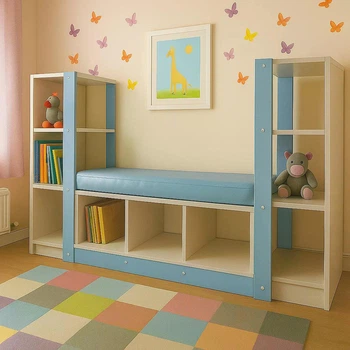 Детский шкаф с открытыми полками и диванчиком Gap DS-150 1500x340x820 мм синий