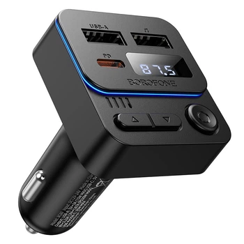 АЗУ с FM модулером BOROFONE BC60 Hero 35W(1A1C) car BT FM transmitter Black