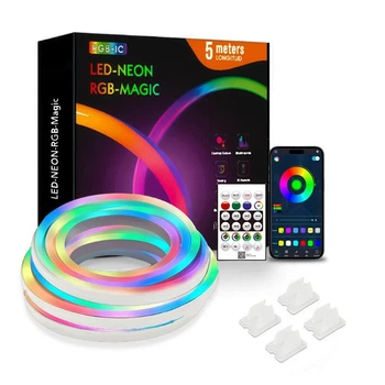 Розумна гнучка неонова стрічка RGB LED Color 5м Bluetooth адаптером та синхронізацією музики управління з телефону та пульта від USB