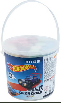 Крейда кольорова Jumbo Hot Wheels (HW21-074), 15 шт. у відерці. Kite