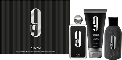 Zestaw męski Afnan 9 PM Woda perfumowana 100 ml + Żel pod prysznic 150 ml + Dezodorant w sprayu 250 ml (6290171072980)