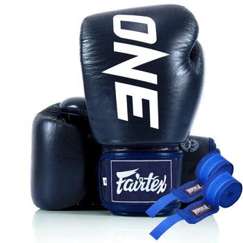 Боксерські рукавиці Fairtex BGV1-ONE (натуральна шкіра) Blue 10 унцій (бинти в комплекті) (BGV1-ONE_10oz_Blue)