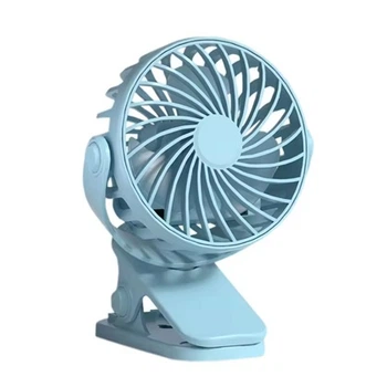 Вентилятор акумуляторний на прищіпці, 720° Rotating, Hanging Clip, Fan, Night Light, 300mAh, 4W, Blue