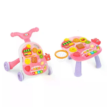 Детская каталка ходунки-толкатель с игровым столиком Limo Toy (HB 0040 AB) розовая для девочки
