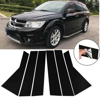 Накладки на стойки дверей Dodge Journey 6 шт. Черный глянец