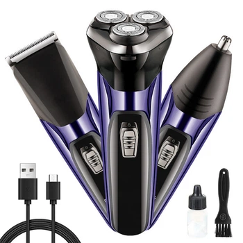 Электробритва SK-9917 аккумуляторная синяя с триммером для лица USB и 3 насадками для сухого и влажного бритья с эргономичным корпусом