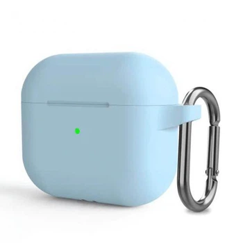 Силіконовий чохол Silicone Case для AirPods 4 lilac cream з мікрофіброю ніжно ліловий волошковий блакитний з карабіном