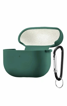 Силиконовый чехол Silicone Case для AirPods 4 green с микрофиброй зеленый с карабином