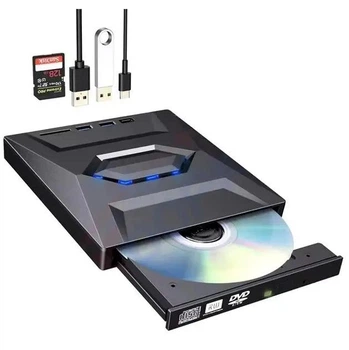 Зовнішній оптичний привід CD/DVD для ПК і ноутбуків з роз'ємами SD/USB Type-А/USB Type-C Чорний (2533692539)