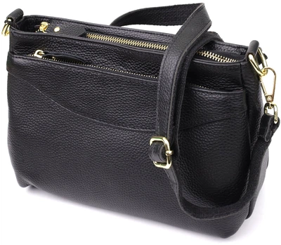 Женская кожаная сумка Vintage с жестким дном черная 27×16×11 см 51418