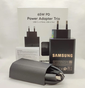 Зарядний пристрій блок для Samsung 65W + кабель Type-C to Type-C PD 65W+25W+USB 15W чорний / швидка зарядка