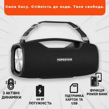 Портативная беспроводная Bluetooth колонка Hopestar A6 Pro 45Вт Black с влагозащитой IPX6 и функцией зарядки устройств (A6P)