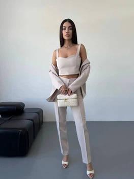 Жіночий класичний костюм трійка (піджак+топ+брюки) Uaclothes 42-44 Бежевий (like34243-146511349)
