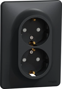 Подвійна розетка з заземленням Schneider Electric Sedna Design зі шторками Чорний SDD314221