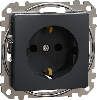Розетка Schneider Electric Sedna Design з заземленням зі шторками Чорний SDD114022