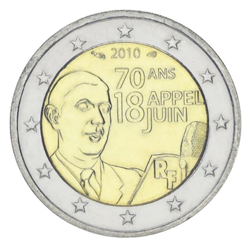 Монета Франция 2 евро 2010 Биметалл UNC 70 лет речи Шарля де Голля 18 июня 1940
