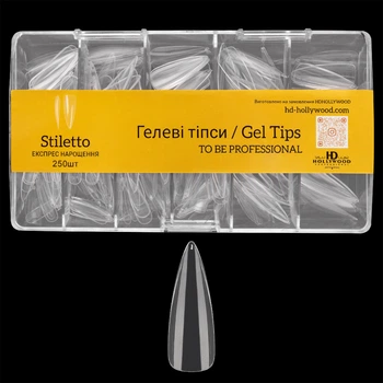 Гелевые типсы для наращивания ногтей Стилет / Stilleto, 250 шт/уп (Качество Premium)