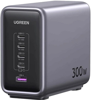 Мережевий зарядний пристрій Ugreen CD333 Nexode 1xUSB+4xUSB-C 300W GaN Desktop Fast Charger Grey (1034528/90903B)