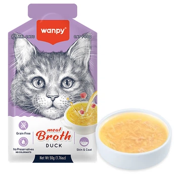 Беззерновой жидкий корм для котов Wanpy Meat Broths Duck суп с уткой, пауч 50г (RAС-64)