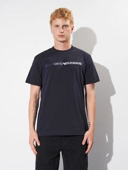 Футболка хлопковая длинная мужская Emporio Armani 11667 M Темно-синяя (smt2000000042145)