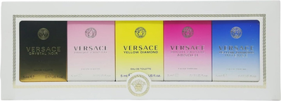 Zestaw miniatur damskich Versace Woda toaletowa Crystal Noir 5 ml + Woda toaletowa Bright Crystal 5 ml + Woda toaletowa Yellow Diamond 5 ml + Woda perfumowana Bright Crystal Absolu 5 ml + Woda perfumowana Yellow Diamond Intense 5 ml (8011003874941)